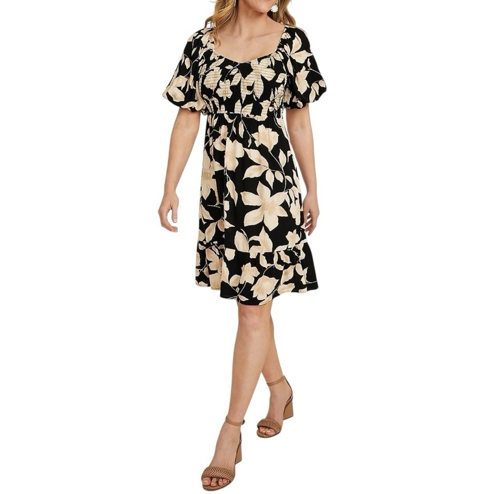 Maurices Floral Sweetheart Bubble Short Sleeves Dress Women’s Size S Smocked